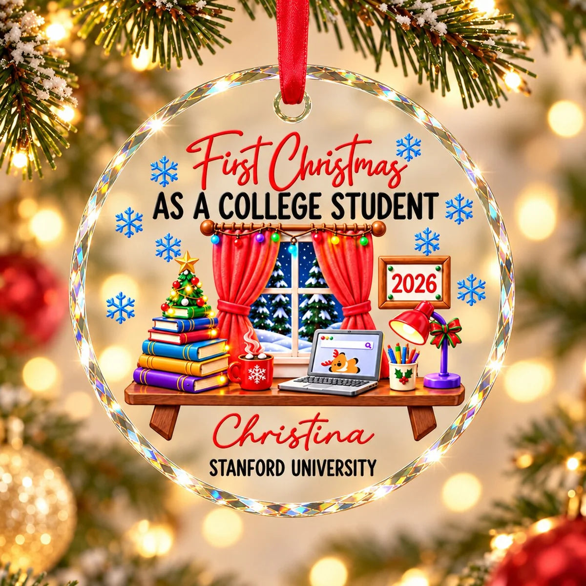 Crystal Ornament, First Christmas as a College Student, Personalized Keepsake and Creative Gift for Students