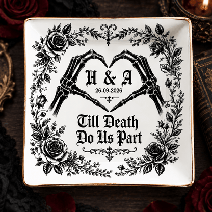 Personalized Gothic Jewelry Dish – Till Death Do Us Part, Custom Initials & Date Gift for Couples