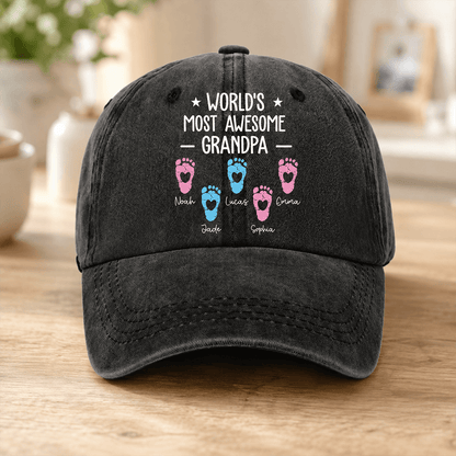 Personalized Grandpa Hat or Shirt, Custom Grandkids’ Names & Footprints, Unique Father’s Day or Birthday Gift