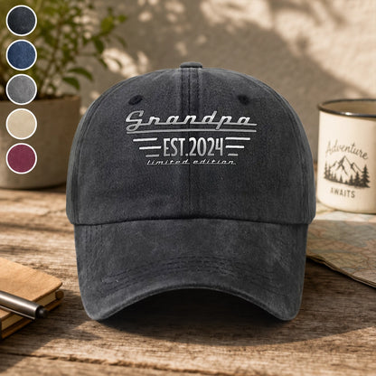 Personalized Grandpa Washed Denim Baseball Cap, Vintage Custom Unique Gift for Grandpa