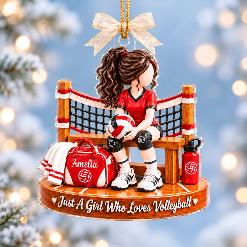 Just a Girl Who Loves Volleyball Acrylic Ornament, Seated Player, Personalized Creative Gift for Granddaughter