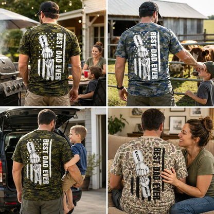 Best Dad Ever Printed Classic Tee with Daddy Fist Bump, Camo Flag Style, Creative Gift for Dad