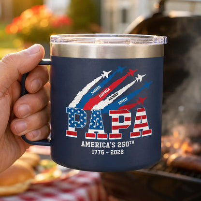Personalized Stainless Steel Coffee Mug, Papa America's 250th Jets, Unique Gift for Grandpa