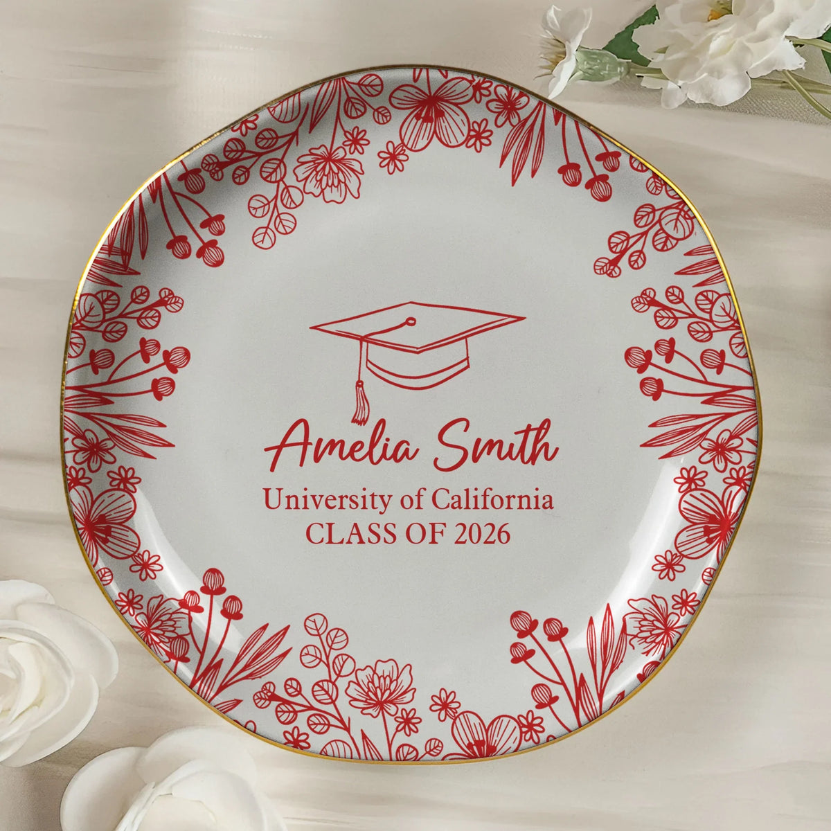 Graduation Keepsake Jewelry Dish, Personalized Name Style Tray for Daily Rings, Sweet Sentimental Gift for Grads