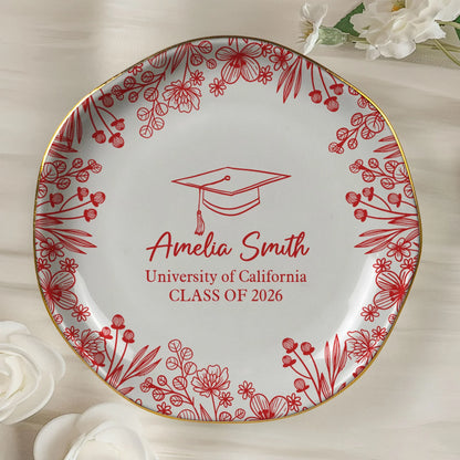 Graduation Keepsake Jewelry Dish, Personalized Name Style Tray for Daily Rings, Sweet Sentimental Gift for Grads
