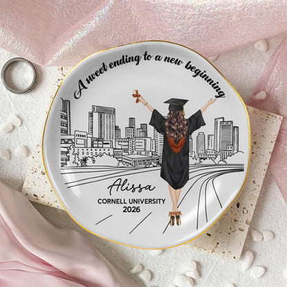 Round Lace Jewelry Dish With City Skyline, A Sweet Ending Gift For Her Graduate