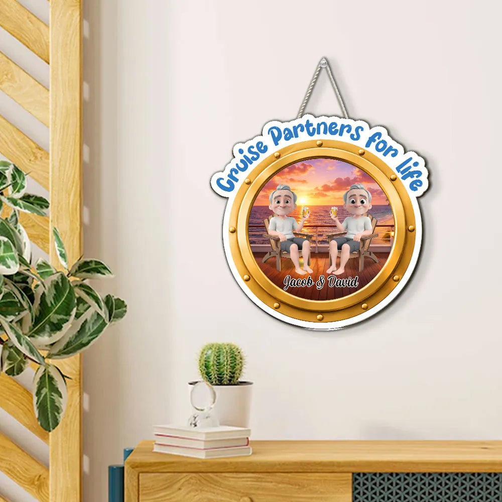 Personalized Wooden Sign, Cruise Partners for Life Beach Couple Scene, Unique Gift for Couples