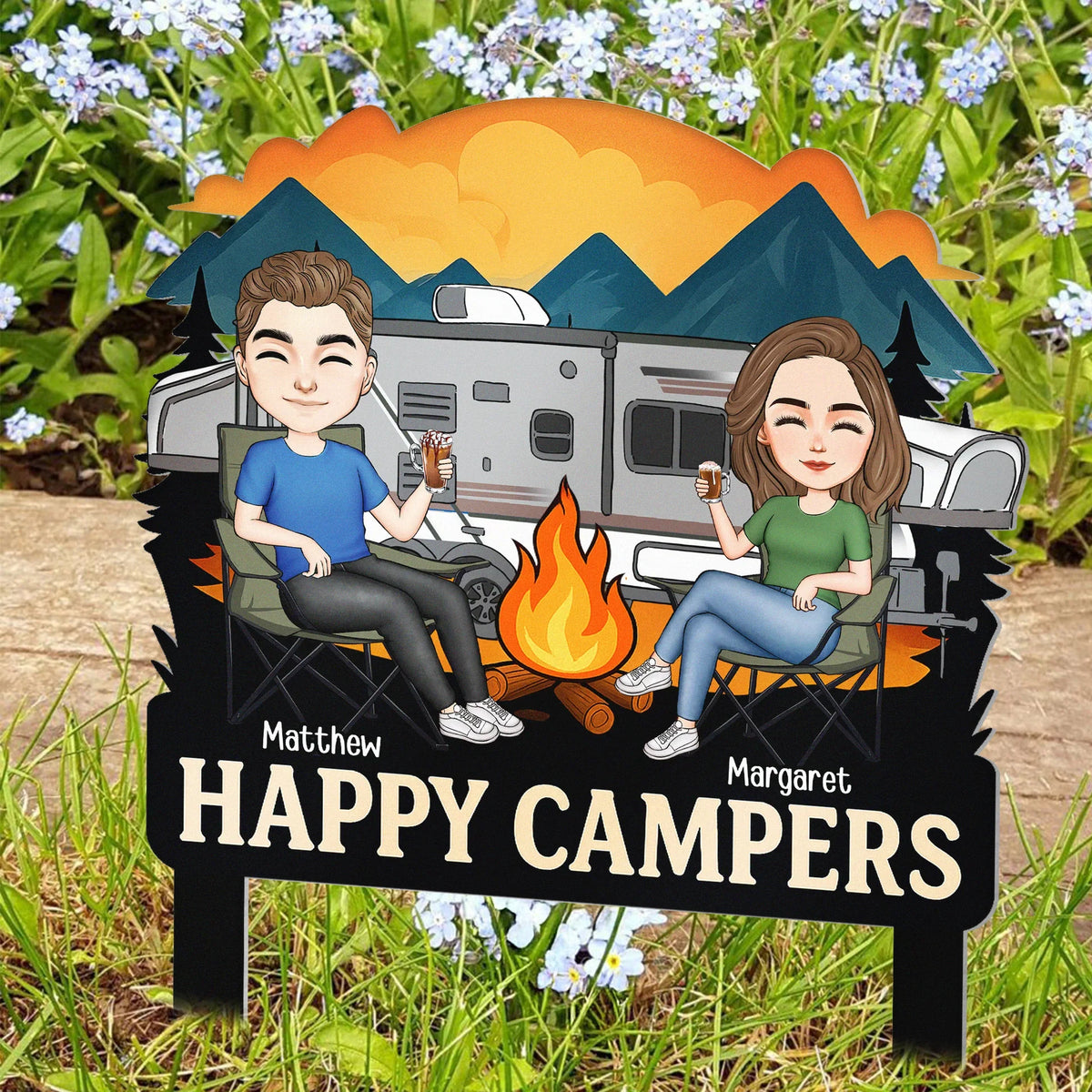 Happy Campers Welcome To Our Campsite Personalized Metal Garden Stake, Unique Gift For Camping Couples