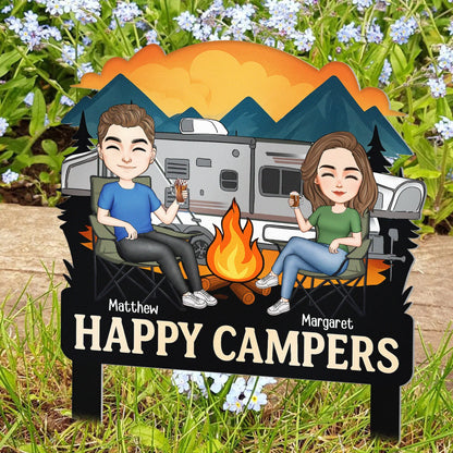 Happy Campers Welcome To Our Campsite Personalized Metal Garden Stake, Unique Gift For Camping Couples