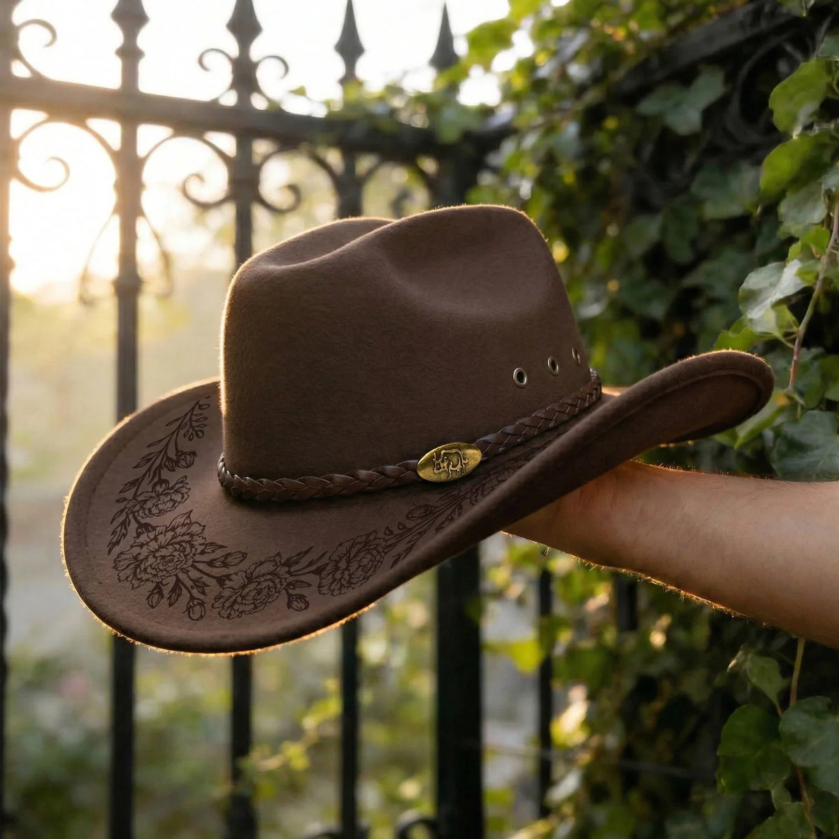 Personalized Birth Flower Wool Felt Cowboy Hat, Unique Creative Gift for Cowgirls