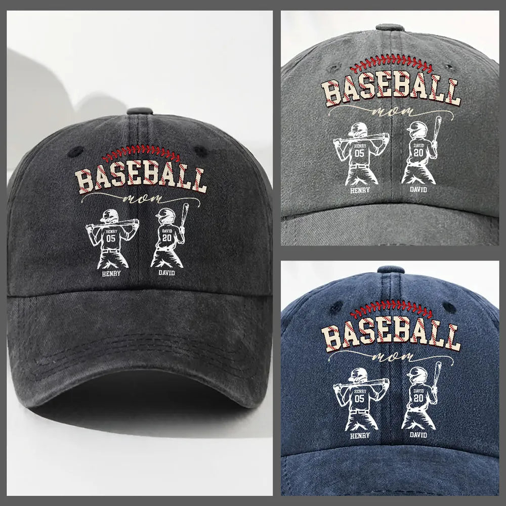 Personalized Washed Denim Baseball Cap, Baseball Mom Vintage Look Hat for Game Days, Unique Custom Gift for Mom