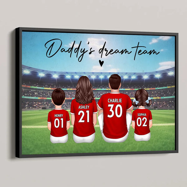 Daddy's Team Soccer Football Family Sitting Personalized Poster, Father's Day Gift For Dad, Grandpa, Husband