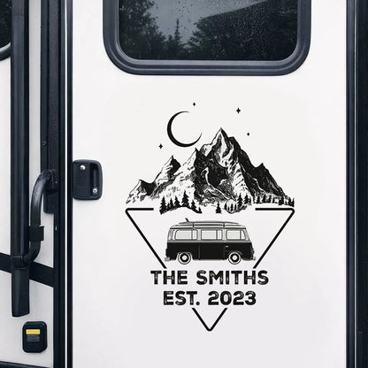 Personalized RV Sticker Decal, Mountain Adventure Keepsake, Creative Gift for Camping Lovers