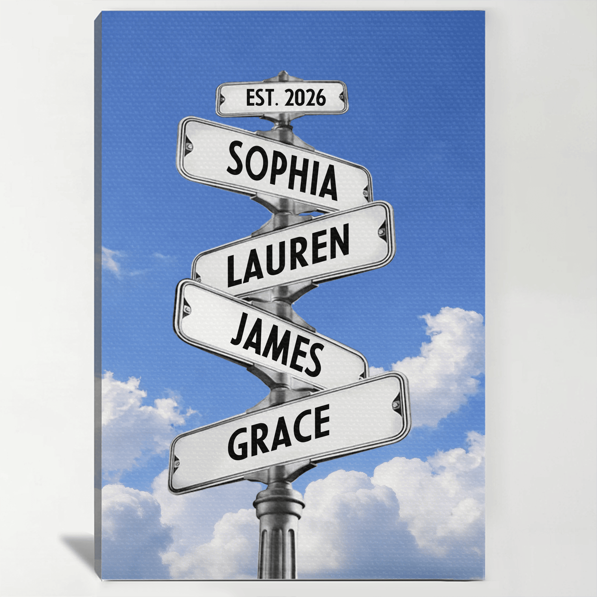 Custom Signpost Names Poster with Bright Blue Sky Vibe, Meaningful Fam ...