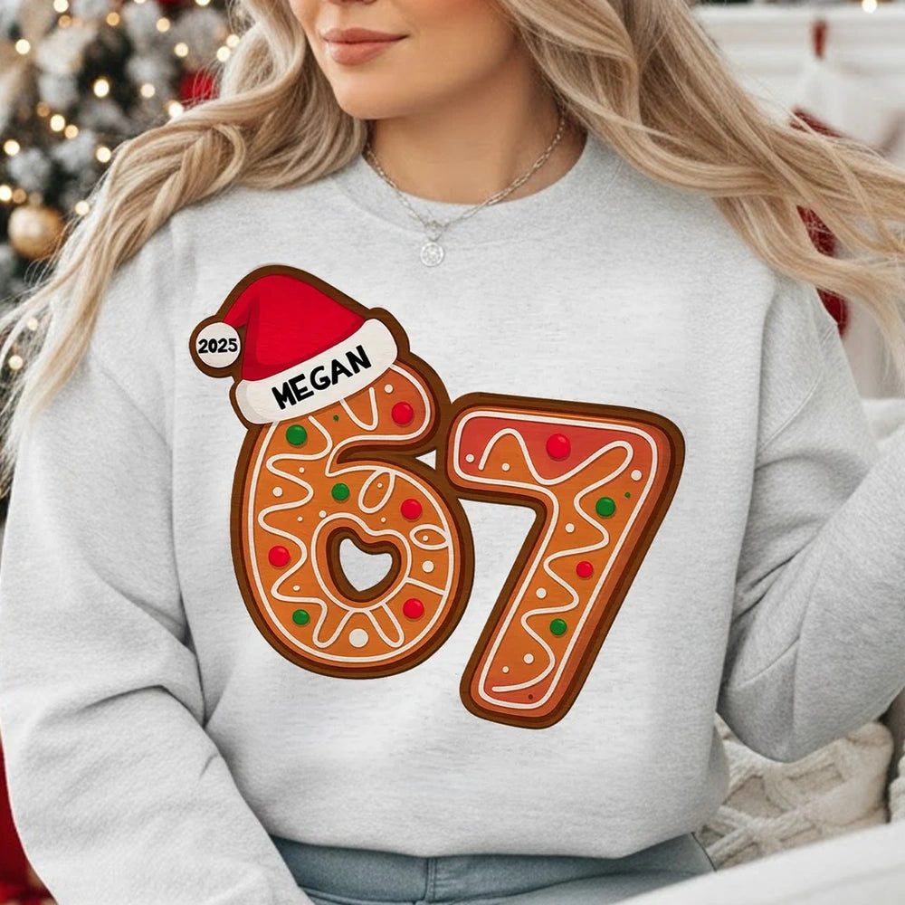 Funny Custom 6 7 Classic Tee, Santa Hat Christmas Number Shirt, Personalized Teen Grandkid Gift & Playful Holiday Party Top