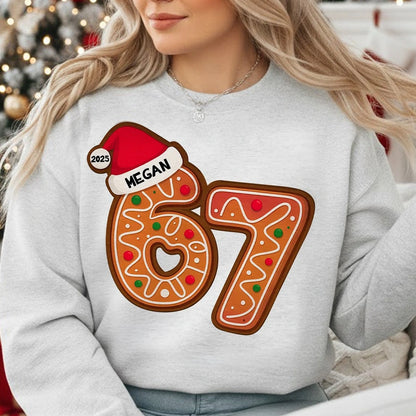 Funny Custom 6 7 Classic Tee, Santa Hat Christmas Number Shirt, Personalized Teen Grandkid Gift & Playful Holiday Party Top