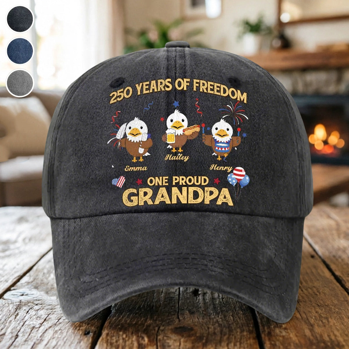 One Proud Grandpa Washed Denim Baseball Cap, Custom Vintage Look Creative Gift for Grandpa