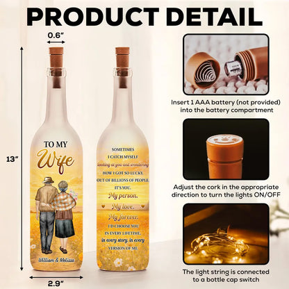 How Lucky I Am Personalized Bottle Lamp, Cozy Warm Glow Night Light with Sunset Couple Art, Thoughtful Gift for Wife