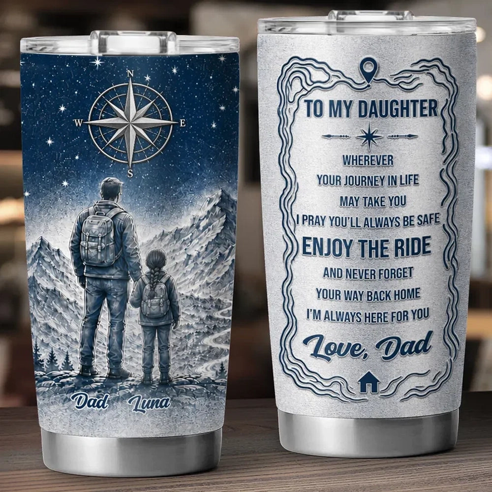 Personalized Insulated Travel Tumbler for Son, Dad and Son Hiking Design, Unique Gift