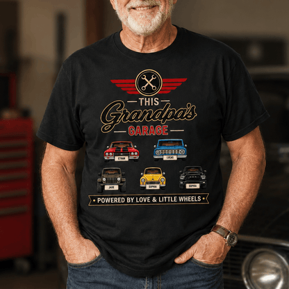 Personalized Grandpa's Garage Shirt, Custom Grandkids Car Tee, Father's Day or Birthday Gift for Grandpa