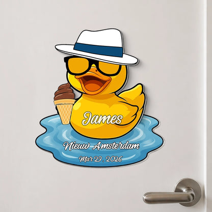 Acrylic Magnet Personalized Name Duck Pool Float with Ice Cream, Bright Summer Cartoon, Cute Unique Gift for Anyone
