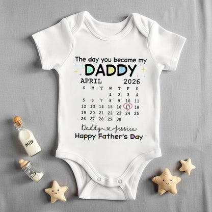 Short Sleeve Baby Onesie with Daddy Calendar Print, Unique Father's Day Gift for New Dad