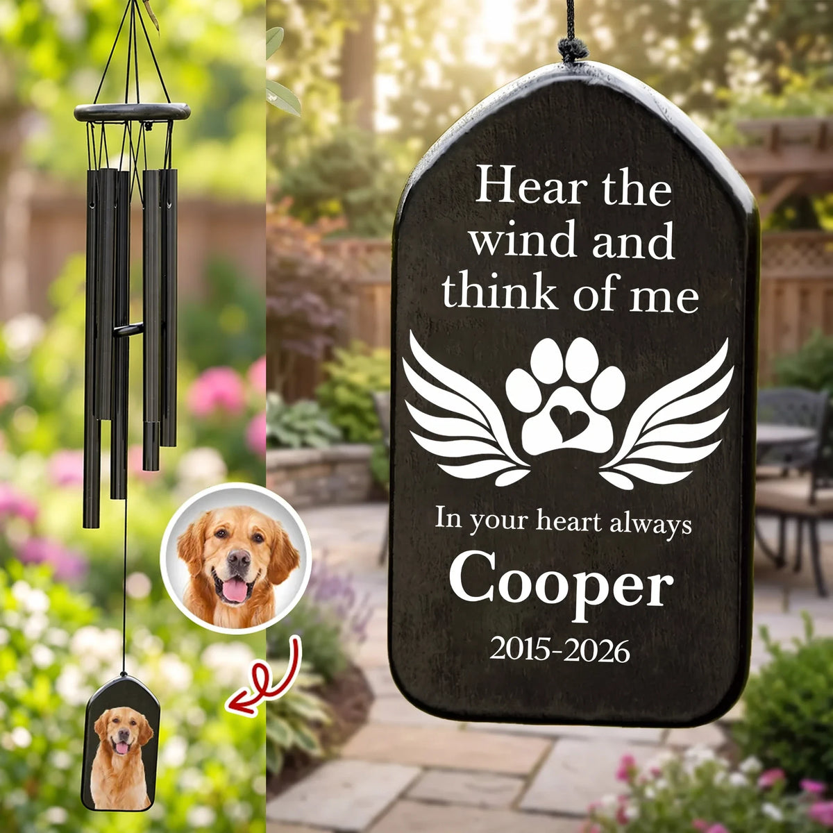 Metal Tube Wind Chime, Personalized Pet Memorial for Garden, Hear the Wind and Think of Me, Creative Gift for Pet Owner
