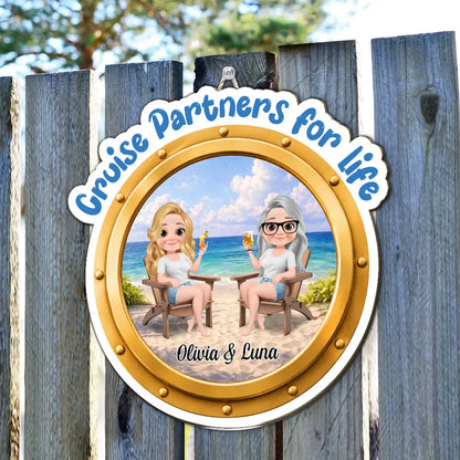 Personalized Wooden Sign, Cruise Partners for Life Beach Couple Scene, Unique Gift for Couples