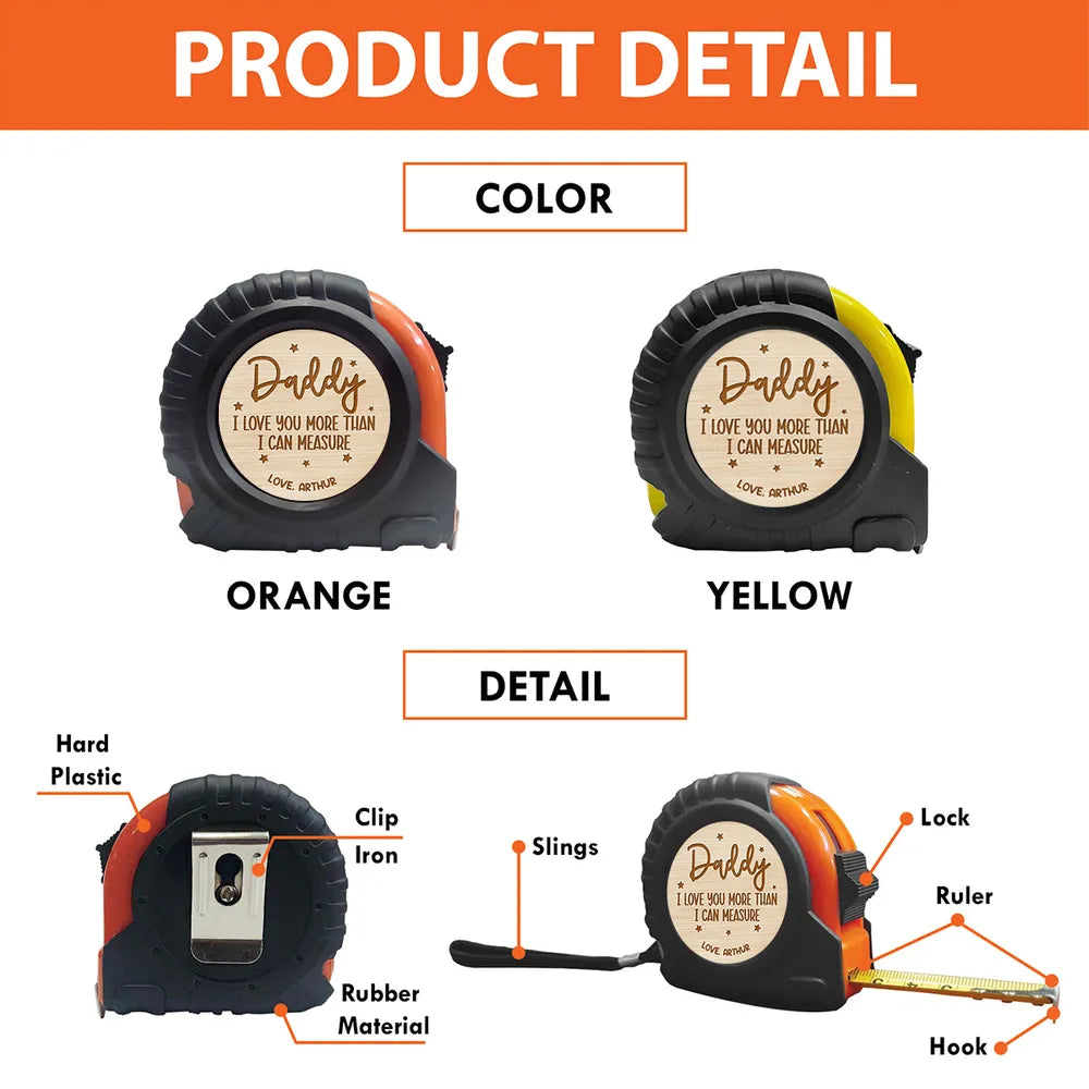 Daddy Love Quote Metal Tape Measure, Personalized Creative Gift for Workshop Days & Everyday Fixes