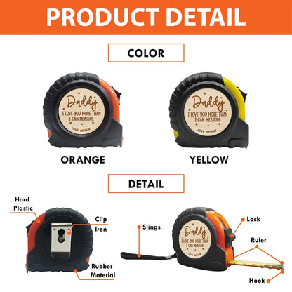 Daddy Love Quote Metal Tape Measure, Personalized Creative Gift for Workshop Days & Everyday Fixes