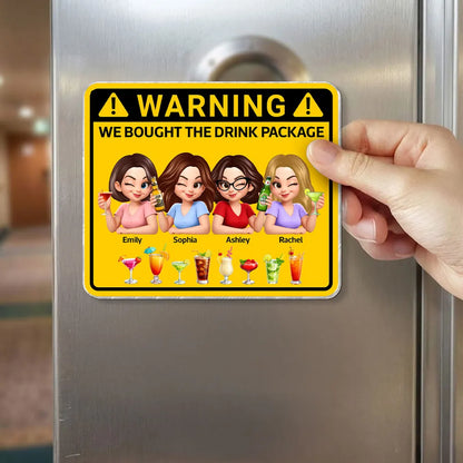 Personalized Warning Drink Package Acrylic Magnet for Cruise Cabin Door - Funny Girls Trip Fridge Decor, Unique Friend Gift