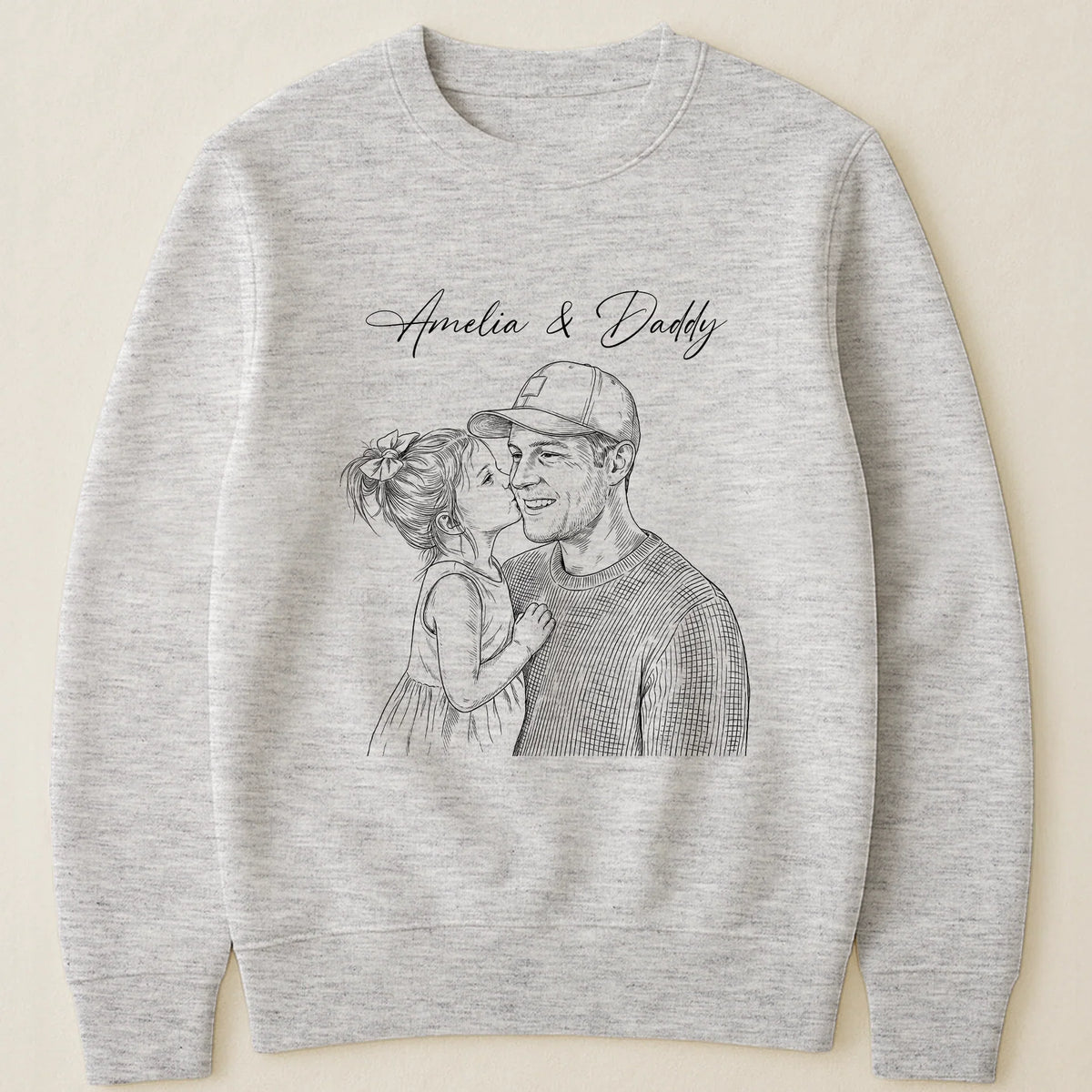 Custom Photo Sketch Classic Tee, Heartwarming Parent & Child Moment, Creative Gift for Husband or Dad
