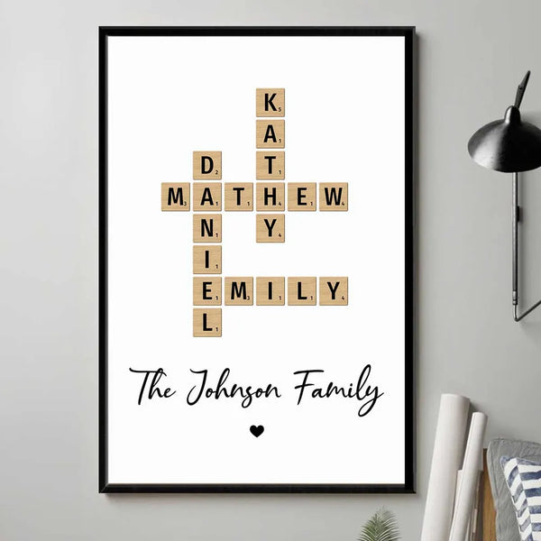 Family Crossword Art Created In A Moment, Treasured Forever Personalized Poster or Plaque or Keychain