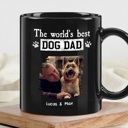 World's Best Dog Dad Mug - Custom Full Color Photo, outdoor lick moment, cozy coffee joy, unique gift for Dad