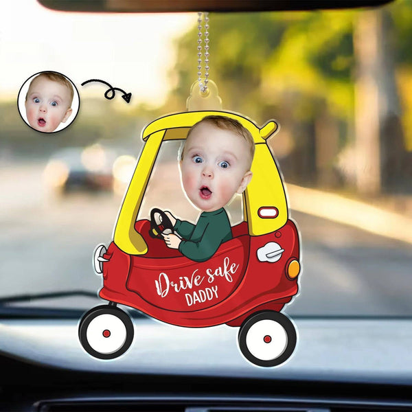 Drive Safe, Daddy - Personalized Photo Car Hanger - A Heartfelt Gift for Dad, Papa & Grandpa on Birthdays & More