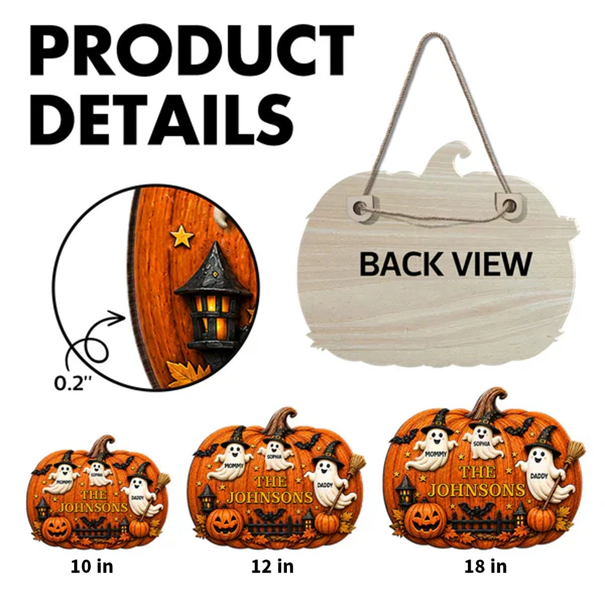 Personalized Wooden Sign With Cute Ghost Family & Pumpkin Decor, Unique Creative Gift For Family