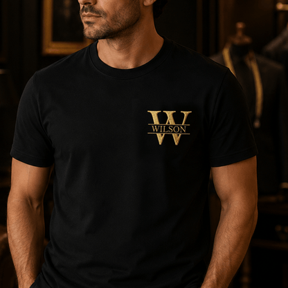 Personalized Monogram Dual Print T-Shirt, Custom Initial & Family Name Tee, Elegant Gift for Him