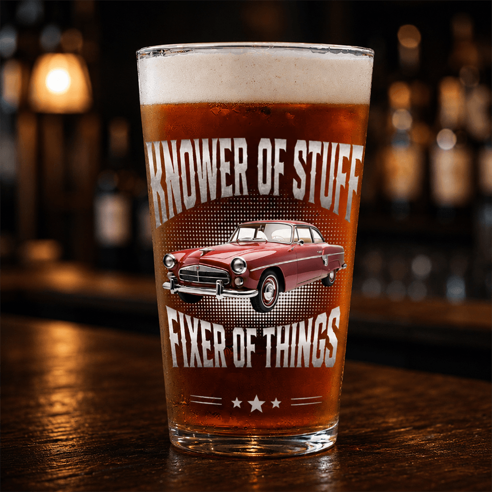 Personalized Beer Glass with Classic Muscle Car Art, Black and Gold Unique Gift for Car Enthusiast