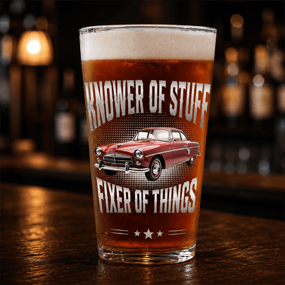 Personalized Beer Glass with Classic Muscle Car Art, Black and Gold Unique Gift for Car Enthusiast