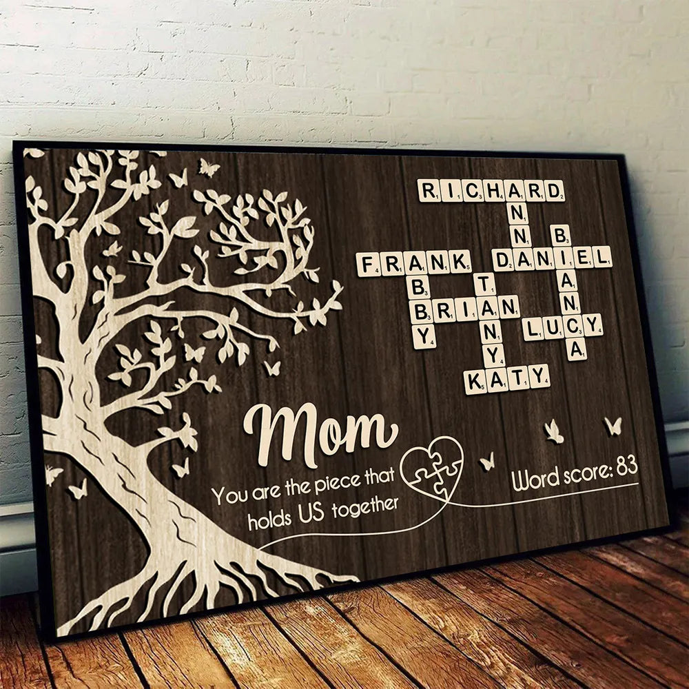 Mom You Are the Piece That Holds Us Together Poster, Personalized Crossword Keepsake, Heartwarming Gift for Mom
