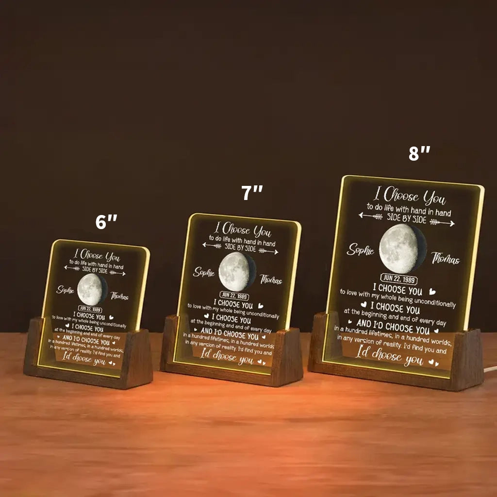 Personalized LED Light Frame With I Choose You Moon Quote, Unique Creative Gift for Couple, Warm Bedside Glow