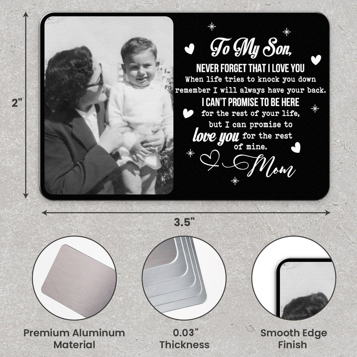 Personalized Metal Wallet Card with Custom Photo and Love Note for Son - Unique Everyday Keepsake Gift