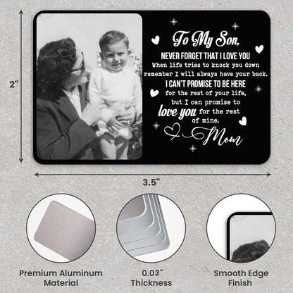 Personalized Metal Wallet Card with Custom Photo and Love Note for Son - Unique Everyday Keepsake Gift