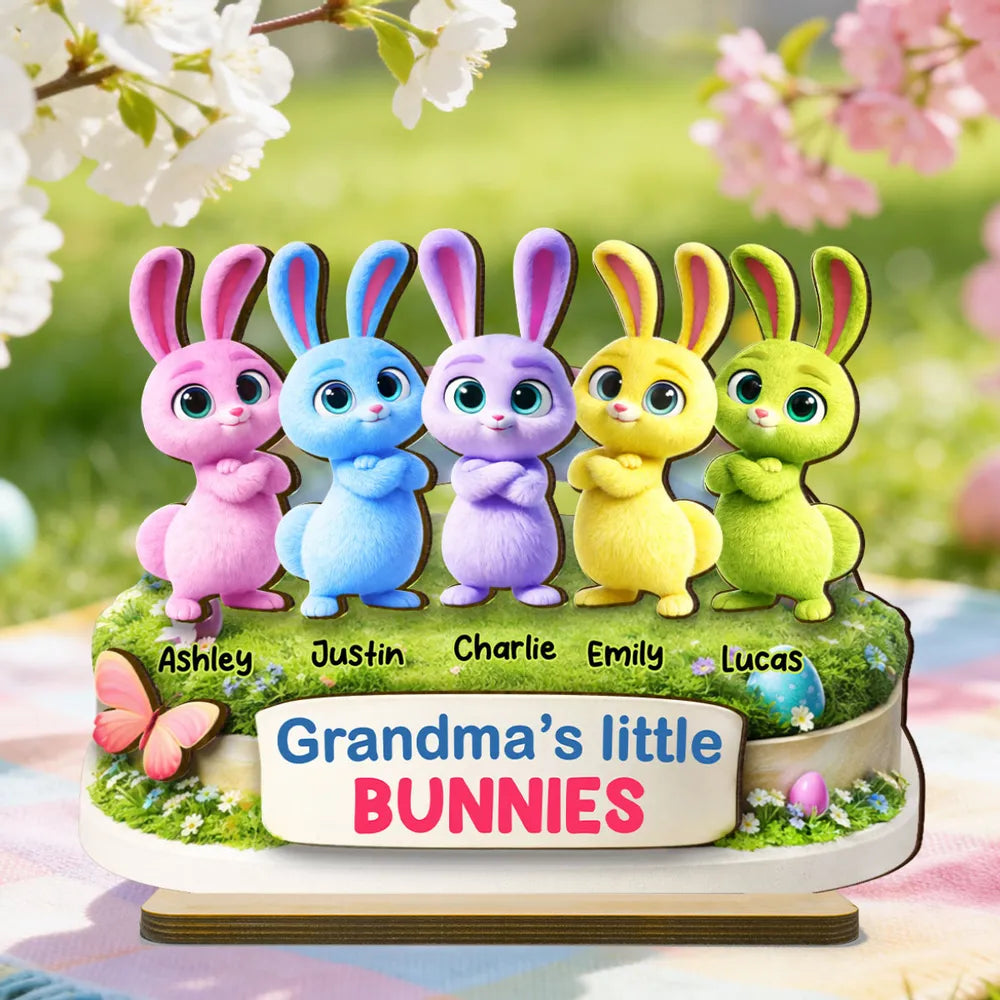 Personalized 2-Layer Wooden Plaque Grandma's Little Bunnies Spring Easter Decor, Unique Gift for Grandma