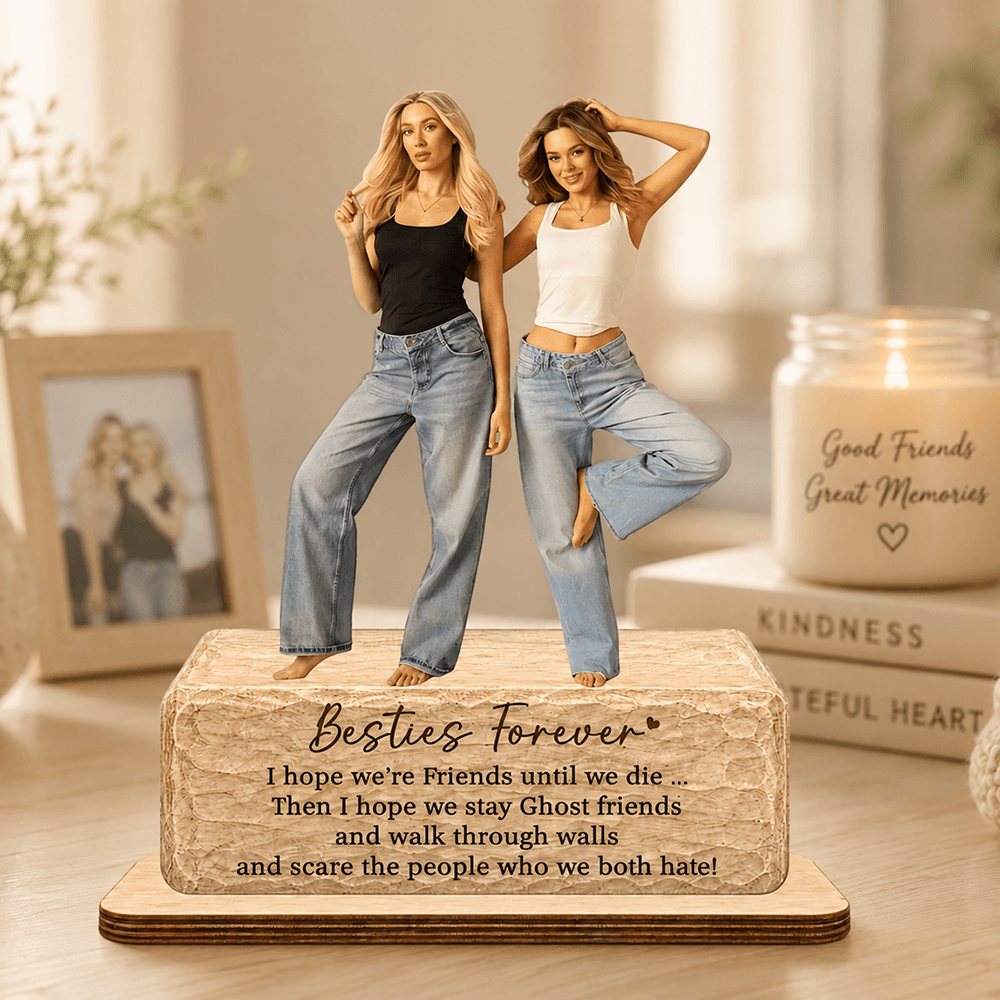 Personalized 2-Layer Wooden Best Friend Plaque, AI Photo Wood-Carved Friendship Gift for Besties
