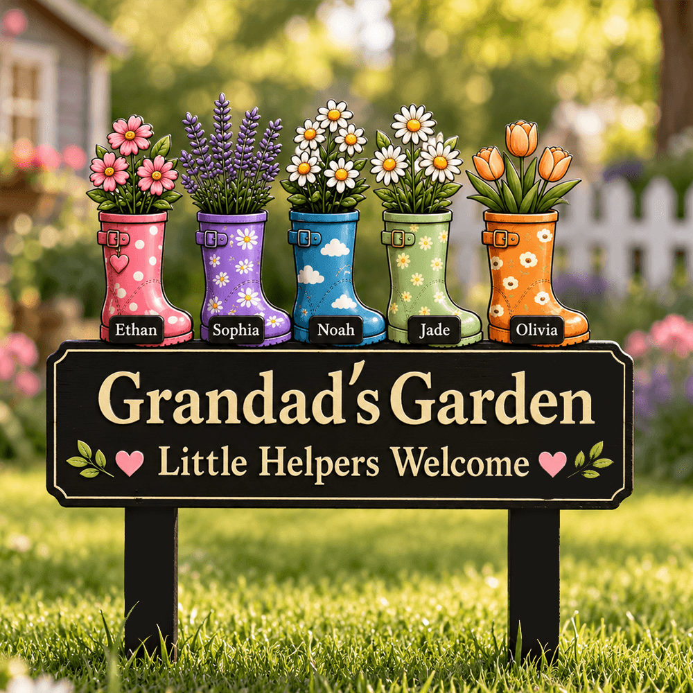 Personalized Garden Metal Stake for Grandpa or Grandma, Custom Title, Names & Flowers, Sweet Gift from Grandkids