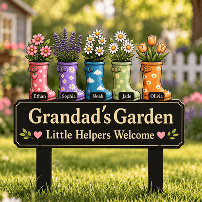 Personalized Garden Metal Stake for Grandpa or Grandma, Custom Title, Names & Flowers, Sweet Gift from Grandkids
