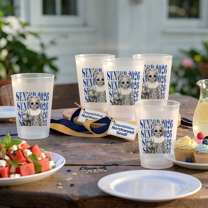 Custom Photo Frosted Plastic Cup for Graduation Parties, Retro Senior Vibes, A Unique Keepsake Gift for a Grad