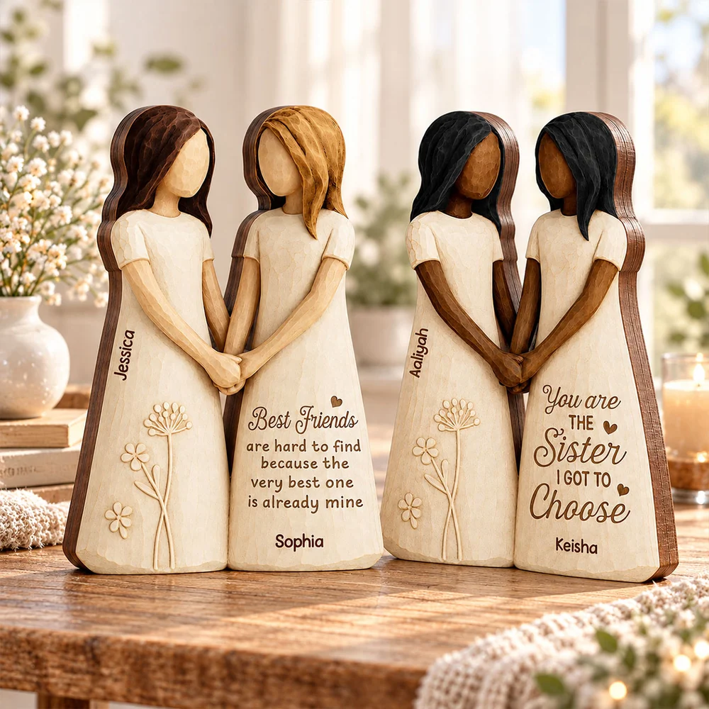 Personalized Thick Wooden Plaque, Chosen Sisters Holding Hands, Heartfelt Creative Gift for Her