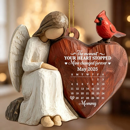 Custom Wooden Ornament, Cardinal & Angel Remembrance Decor, Unique Memorial Gift for Loved One